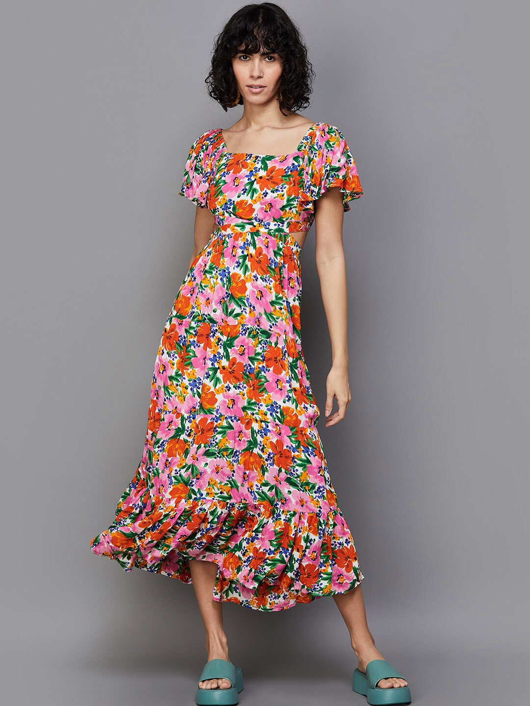 

Ginger by Lifestyle Floral Print Off-Shoulder Flutter Sleeve A-Line Dress, Pink