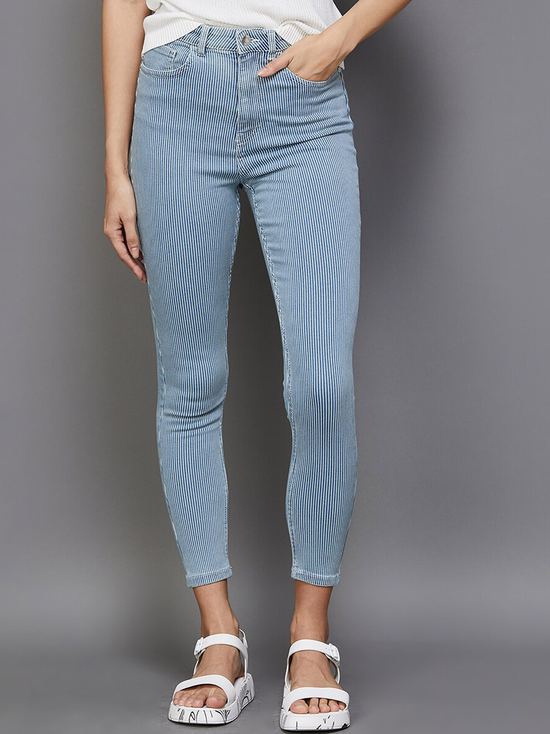 

Ginger by Lifestyle Women Striped Cotton Lycra Jeans, Blue