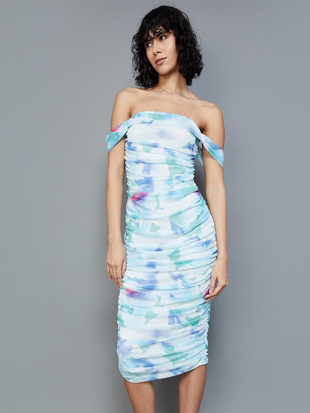 

Ginger by Lifestyle Blue Print Off-Shoulder Bodycon Dress