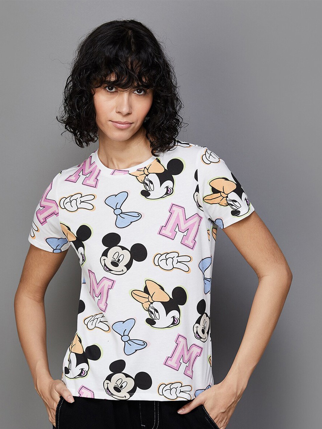 

Ginger by Lifestyle Mickey Mouse Printed Cotton T-Shirt, White
