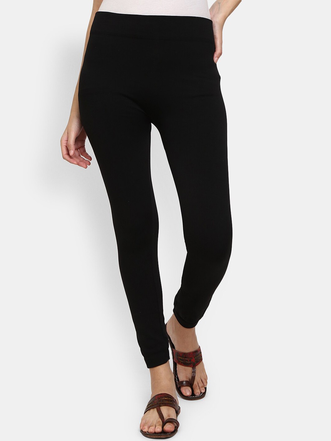 

V-Mart Cotton Knitted Ankle-Length Leggings, Black