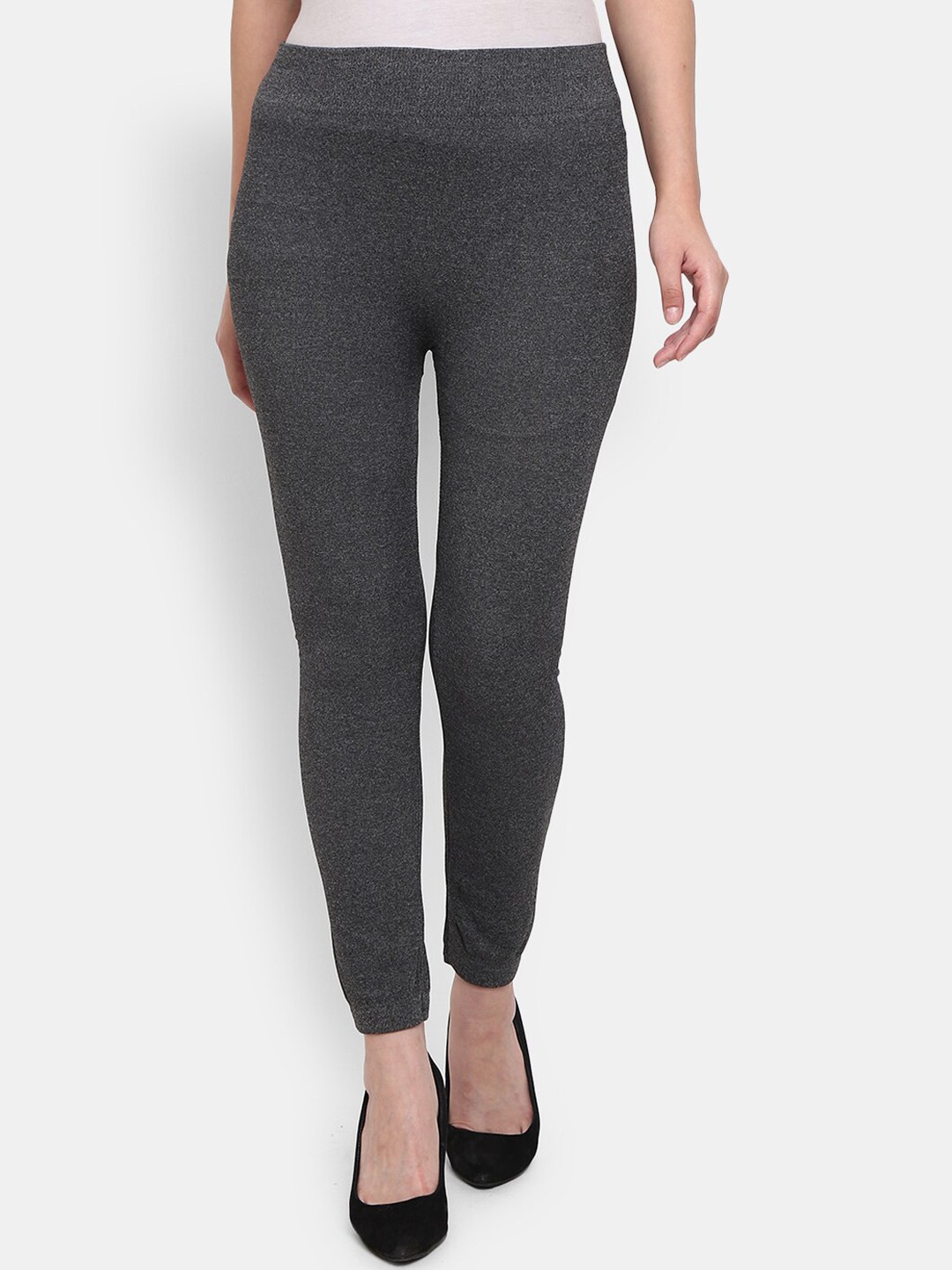 

V-Mart Cotton Knitted Ankle-Length Leggings, Grey