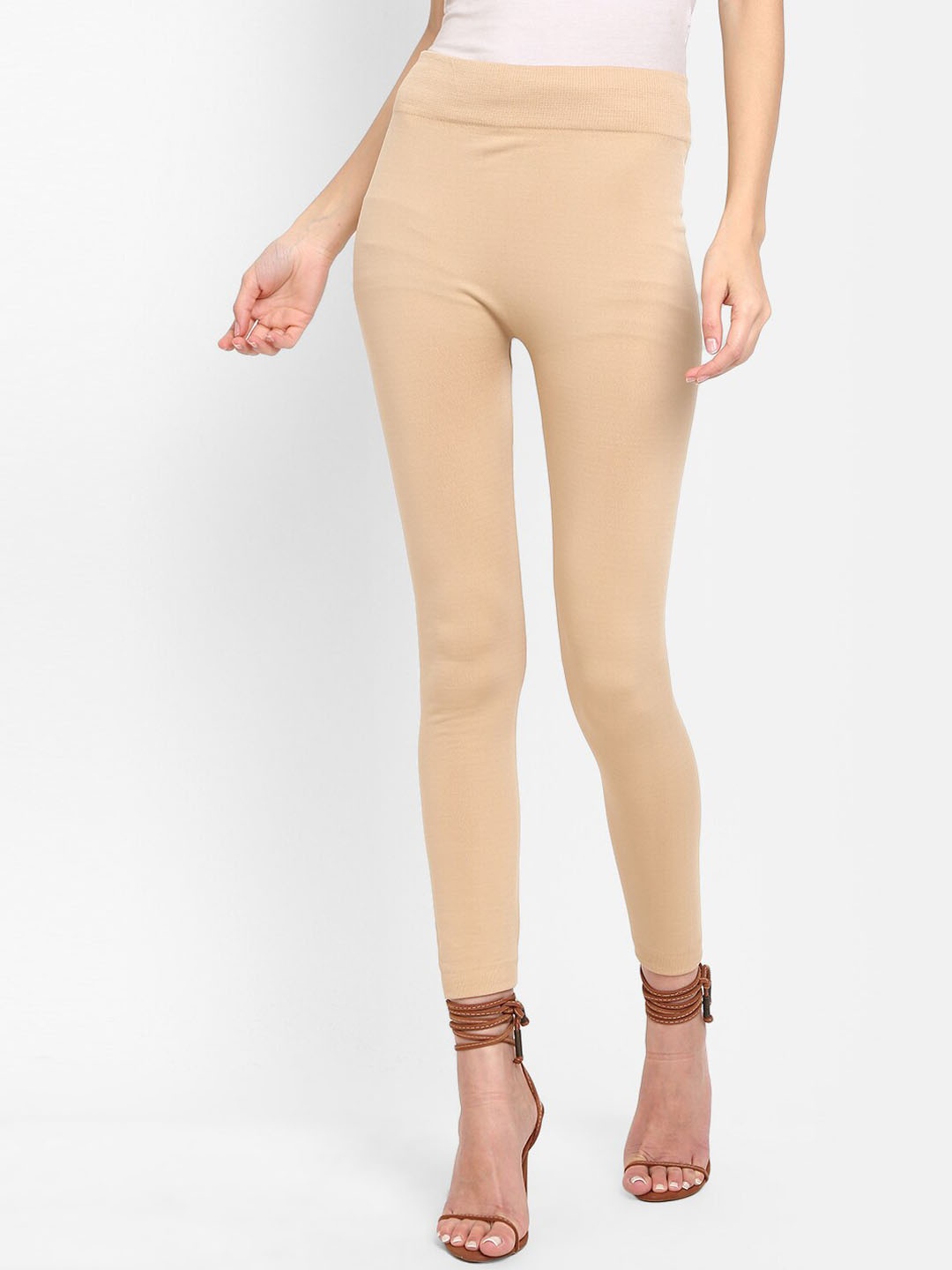 

V-Mart Cotton Knitted Ankle-Length Leggings, Beige