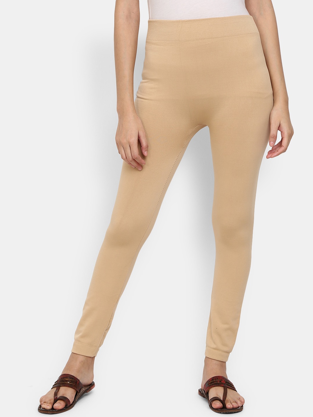 

V-Mart Cotton Knitted Ankle-Length Leggings, Beige