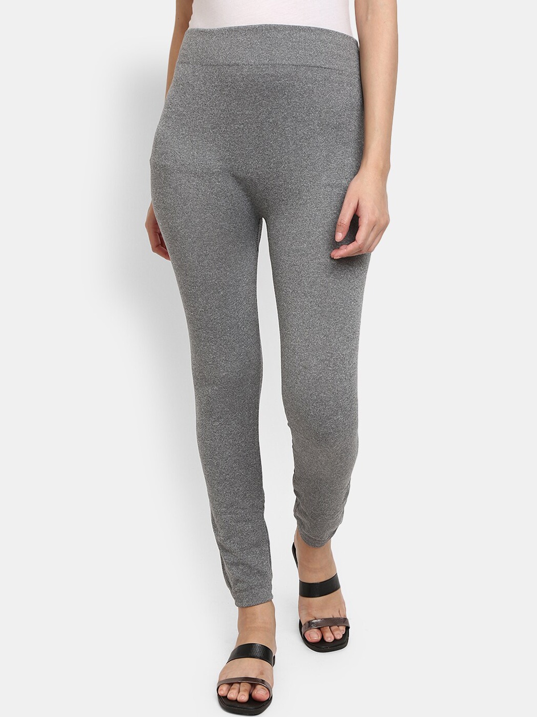 

V-Mart Cotton Knitted Ankle-Length Leggings, Grey