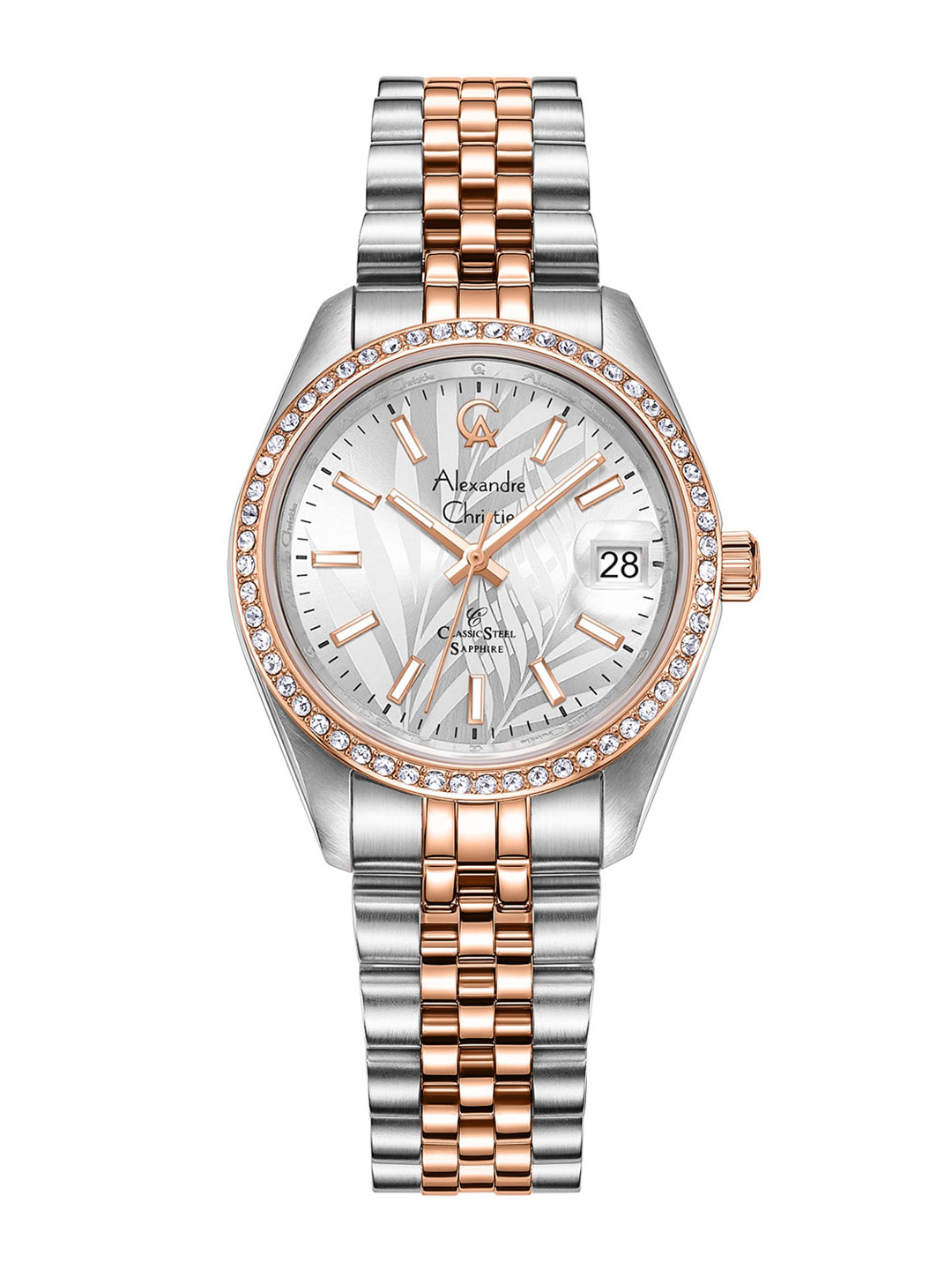 

Alexandre Christie Women Embellished Dial Bracelet Style Straps Watch 5012LDBTRRGSL, Silver
