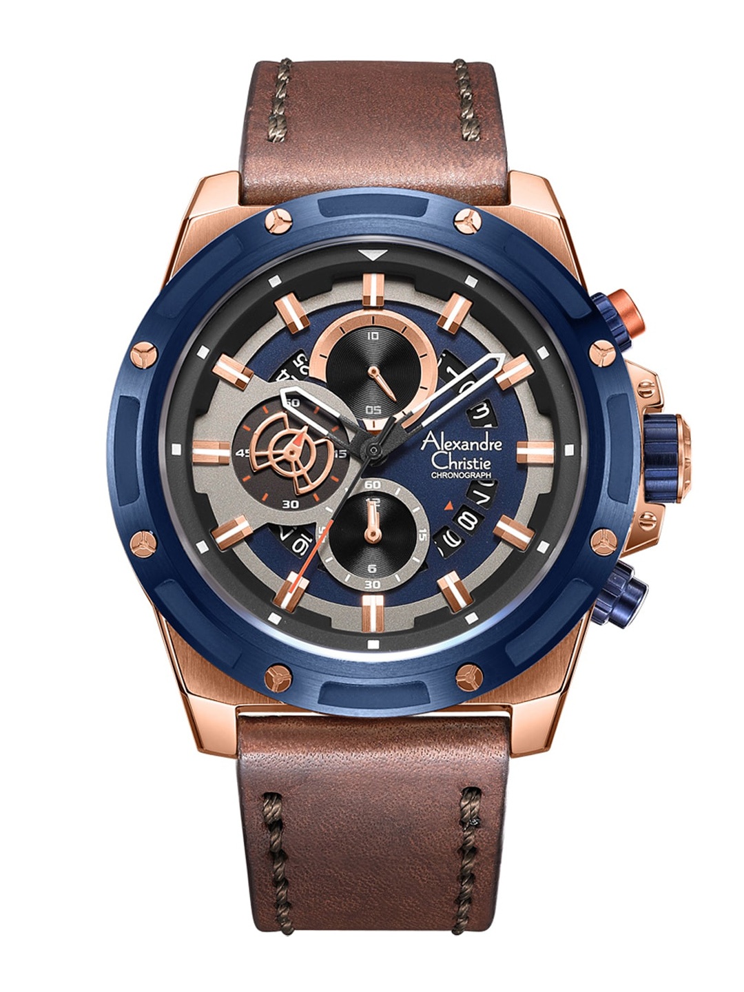 

Alexandre Christie Men Leather Straps Analogue Watch 6506MCLURBU, Brown