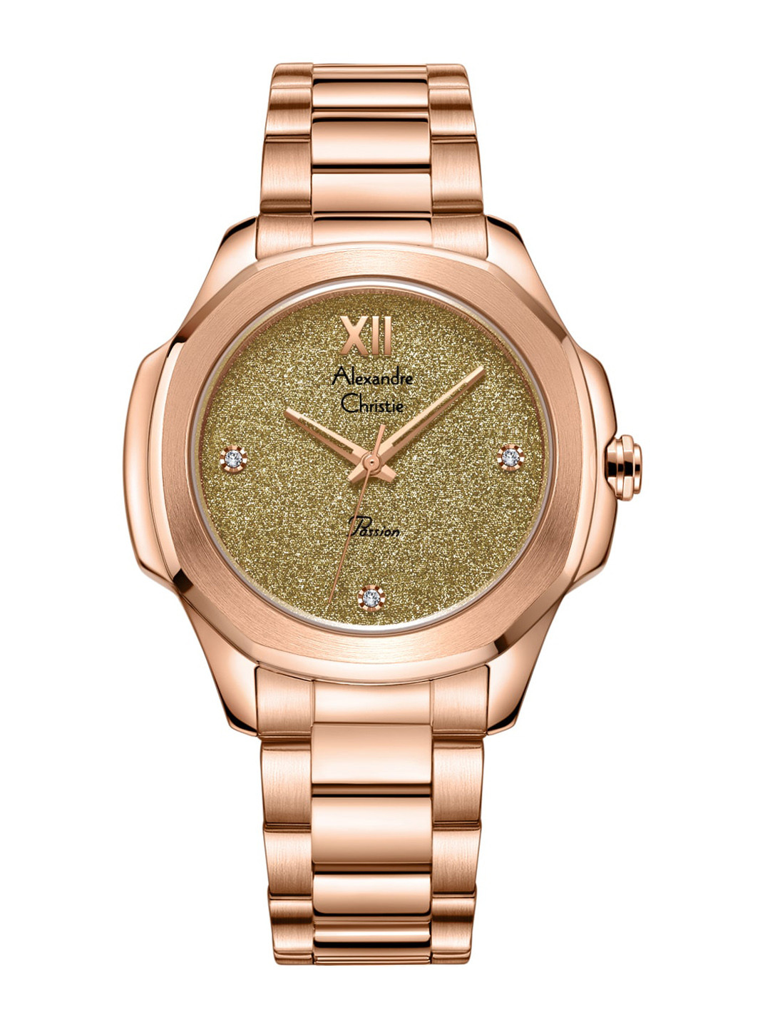 

Alexandre Christie Women Embellished Dial Stainless Steel Bracelet Style Watch 2A28LHBRGIV, Rose gold