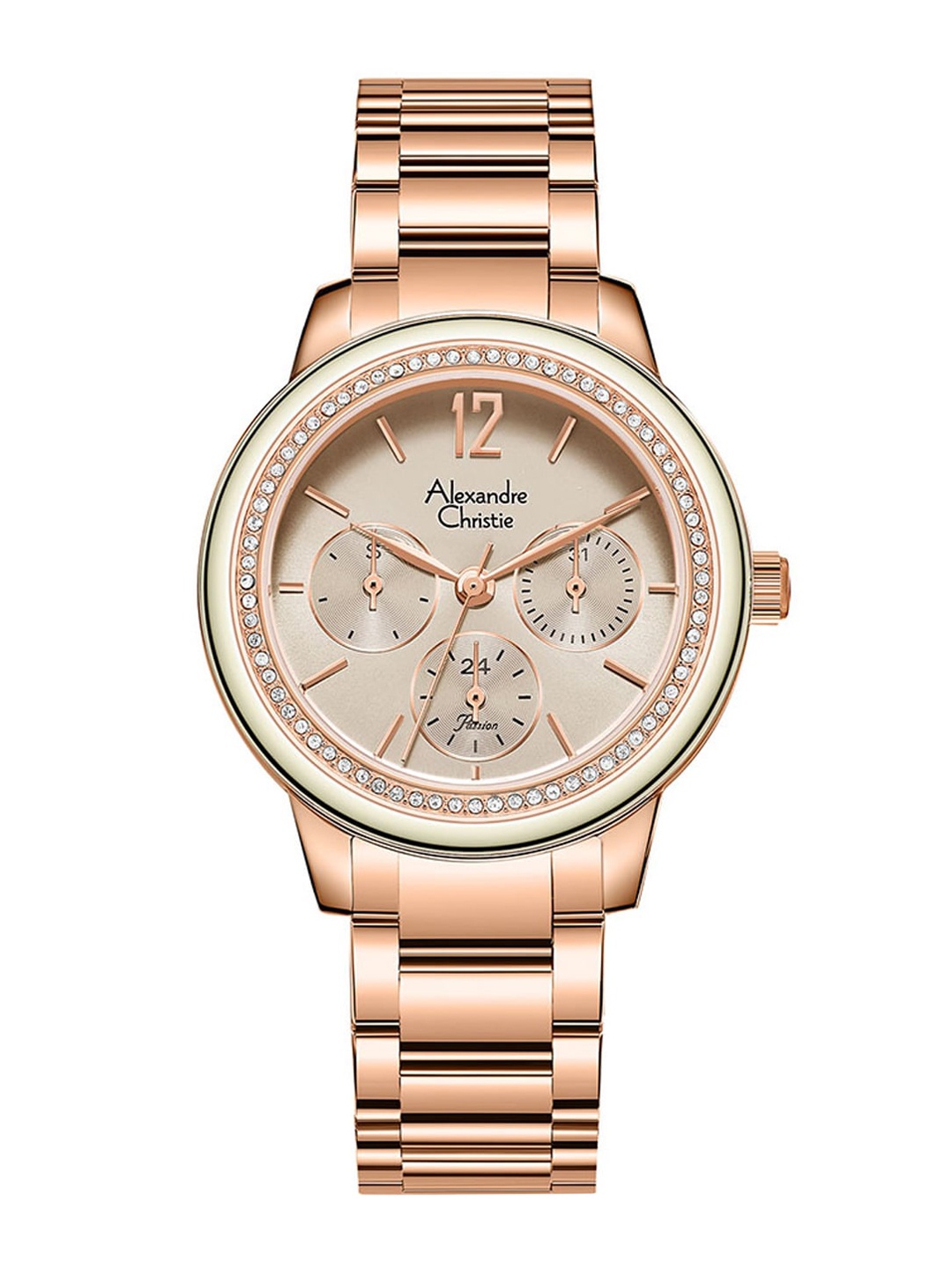 

Alexandre Christie Women Embellished Dial Stainless Steel Bracelet Style Watch 2937BFBRGRG, Rose gold