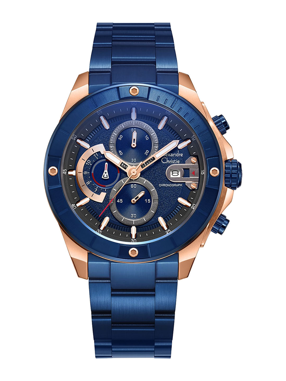 

Alexandre Christie Men Stainless Steel Bracelet Style Straps Analogue Watch 6631MCBURBU, Blue