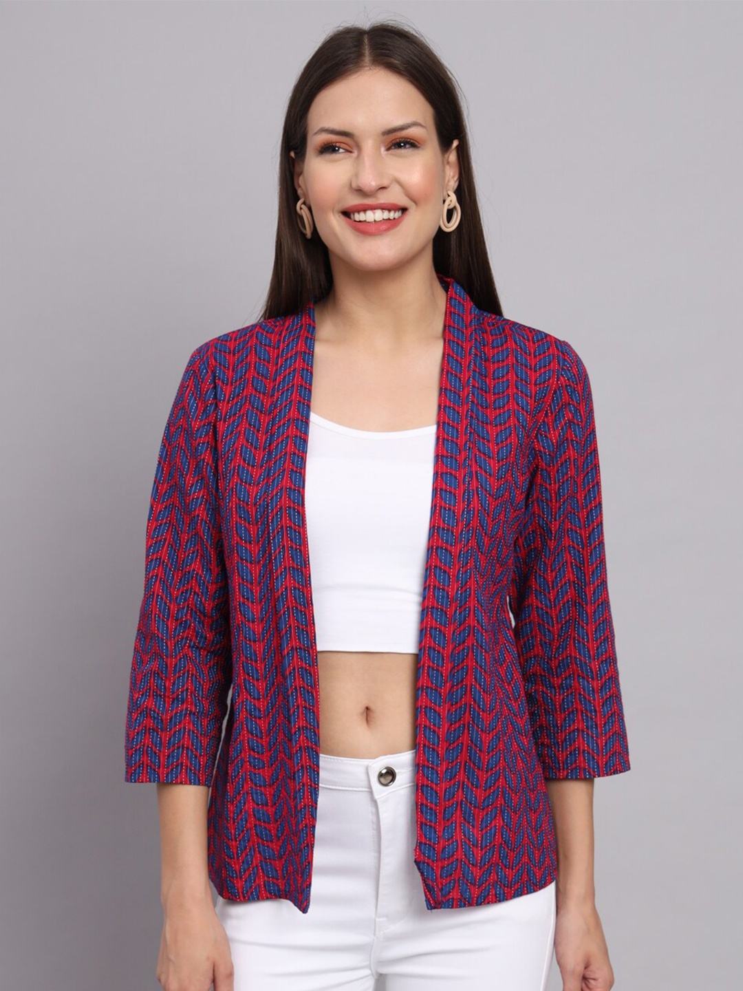 

DECKEDUP Floral Printed Cotton Shrug, Magenta