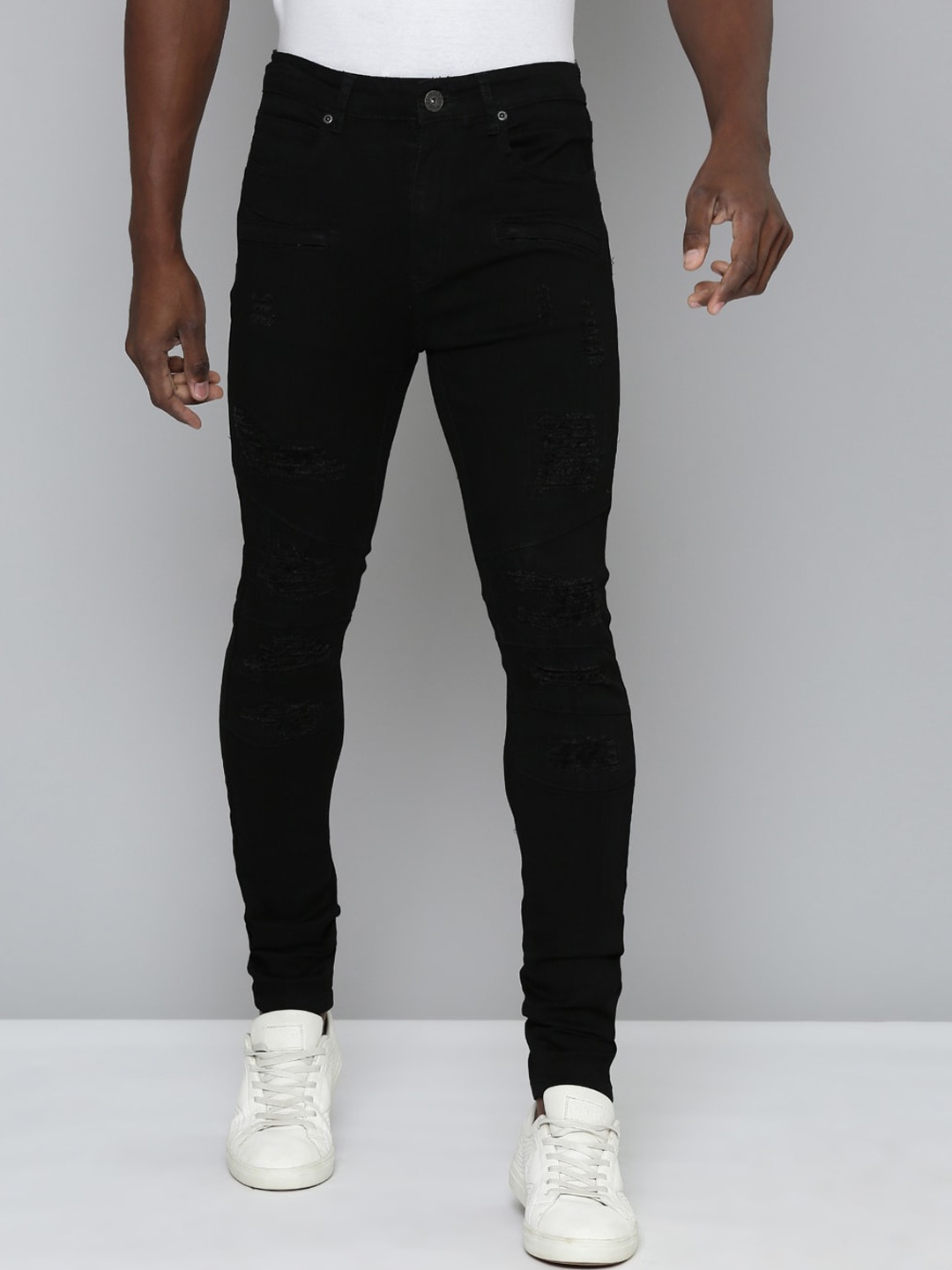 

WAIMEA Men Hollywood Skinny Fit Highly Distressed Stretchable Jeans, Black
