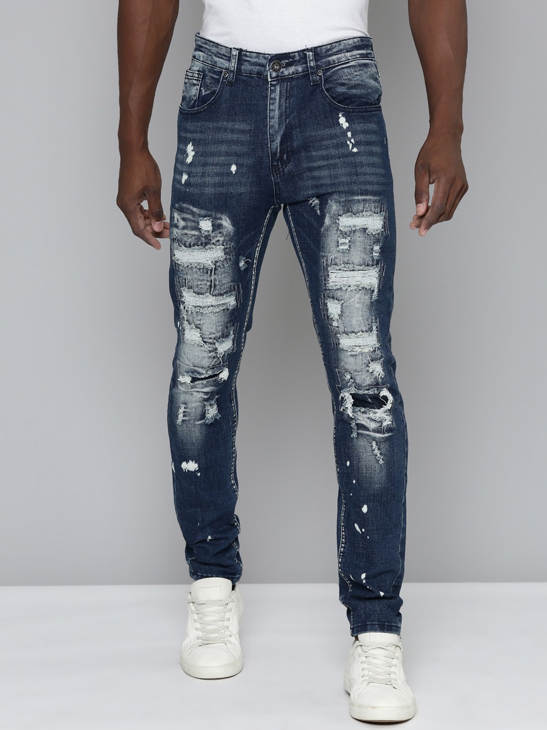 

WAIMEA Men Hollywood Skinny Fit Highly Distressed Heavy Fade Stretchable Jeans, Blue
