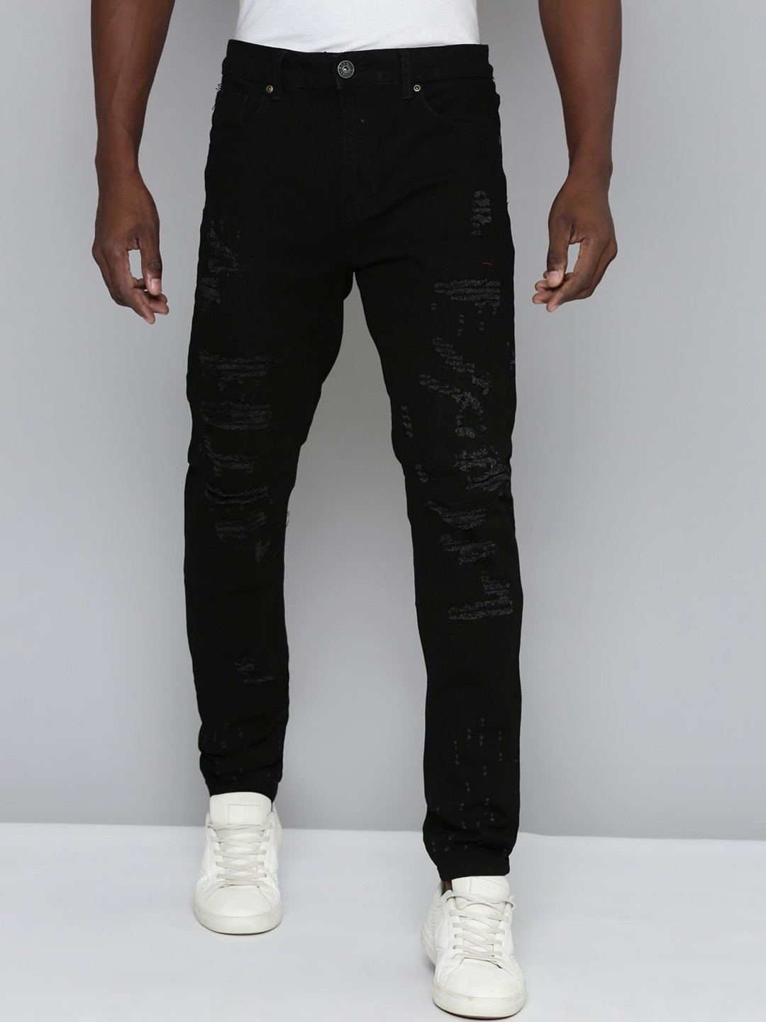 

WAIMEA Men Hollywood Skinny Fit Highly Distressed Stretchable Jeans, Black