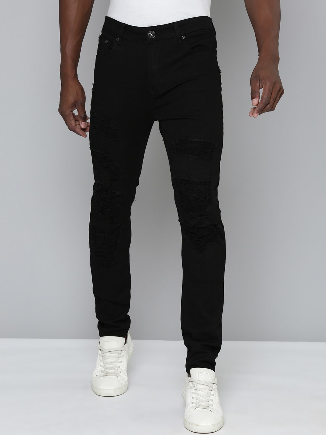 

WAIMEA Men Black Hollywood Skinny Fit Mildly Distressed Stretchable Jeans