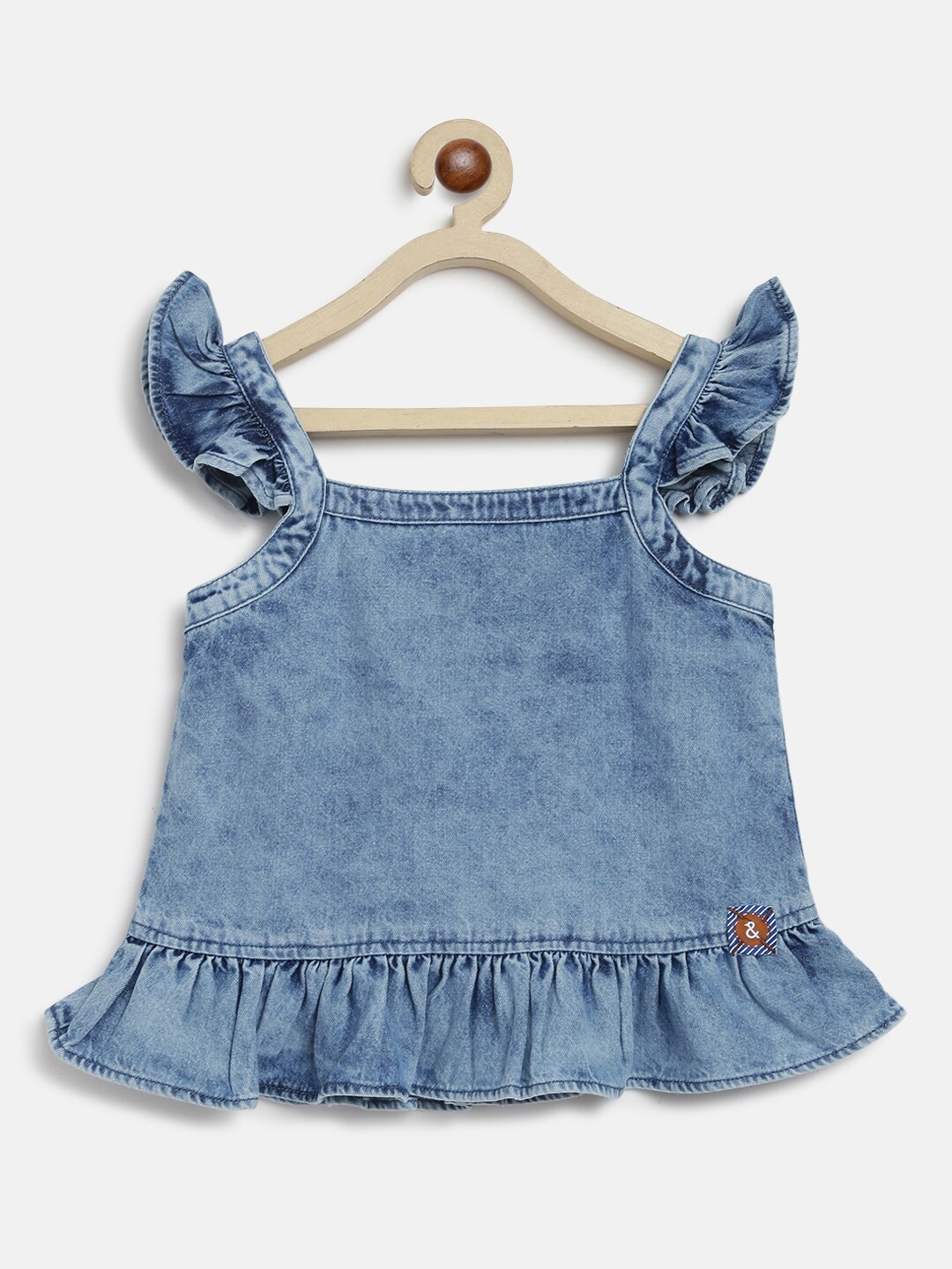 

TALES & STORIES Girls Square Neck Flutter Sleeves Cotton Crop Top, Blue