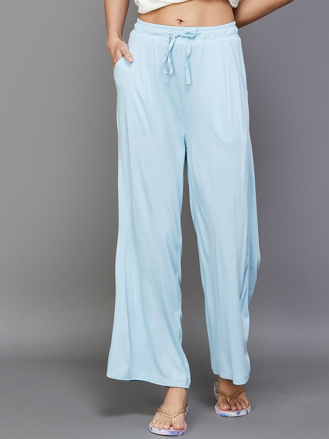 

Ginger by Lifestyle Women Loose Fit Flared Cotton Lounge Pants, Blue