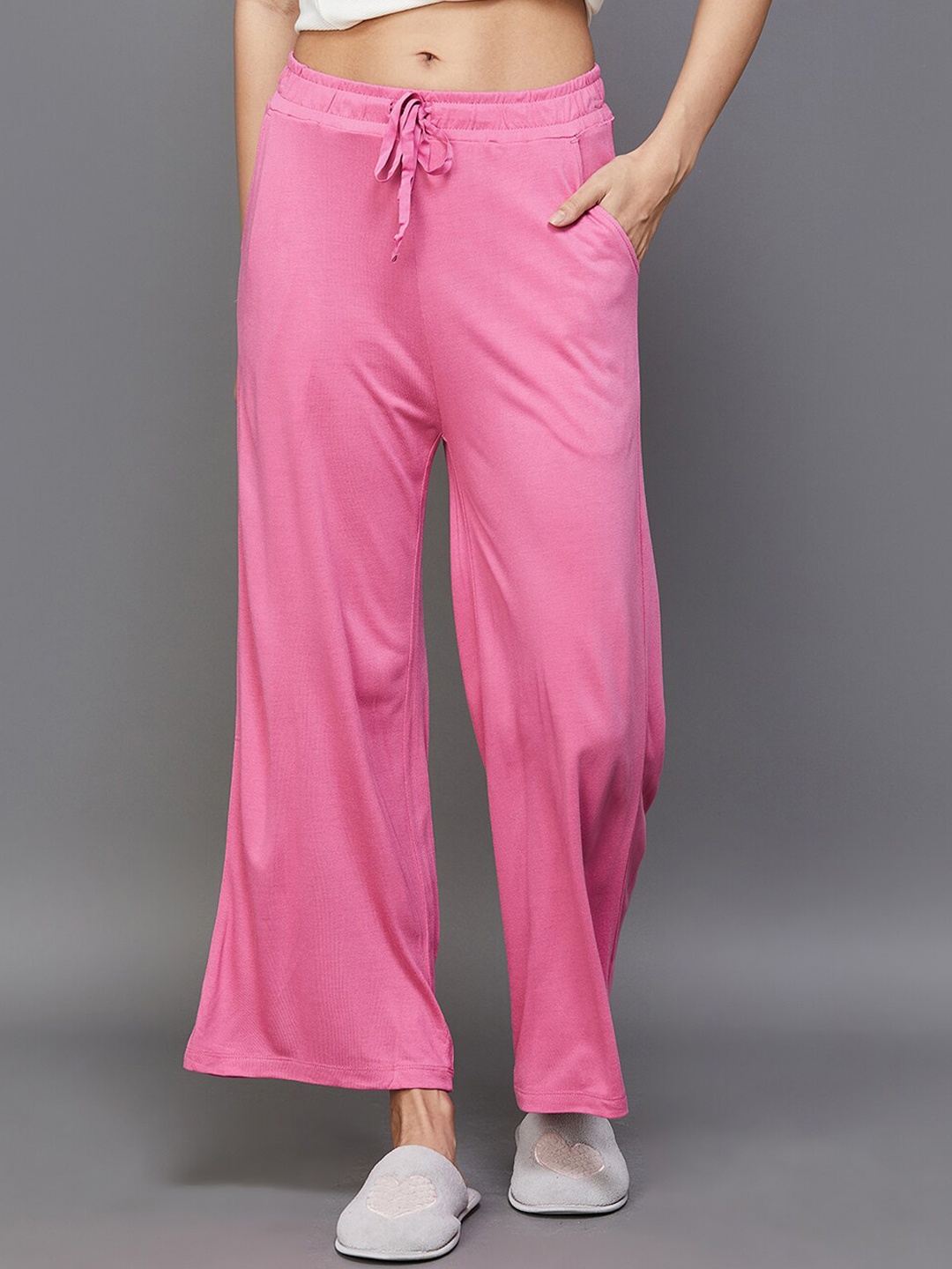 

Ginger by Lifestyle Women Loose Fit Flared Cotton Lounge Pants, Pink