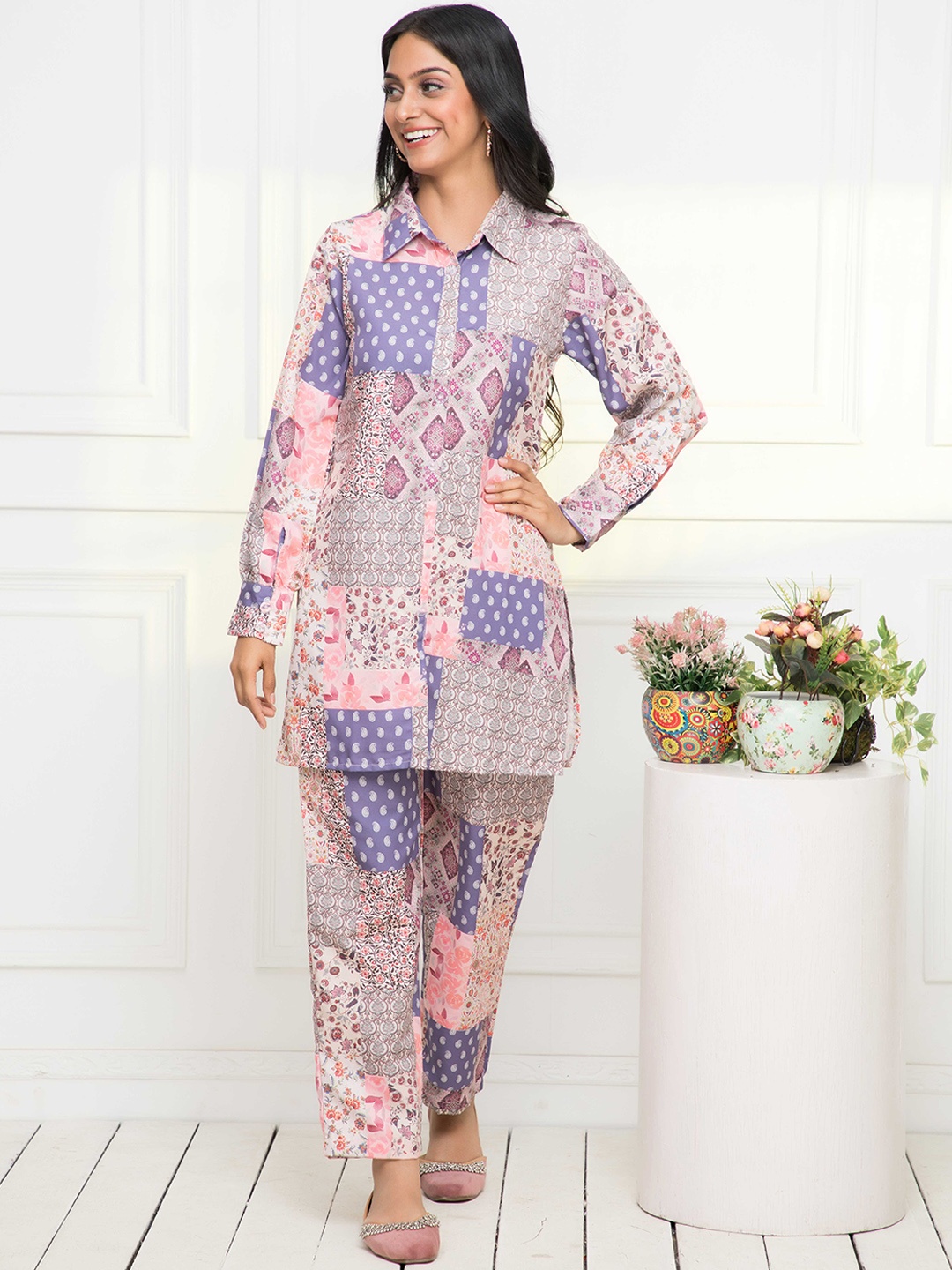 

DressBerry Women Printed Shirt & Trouser Co-Ord Set, Pink