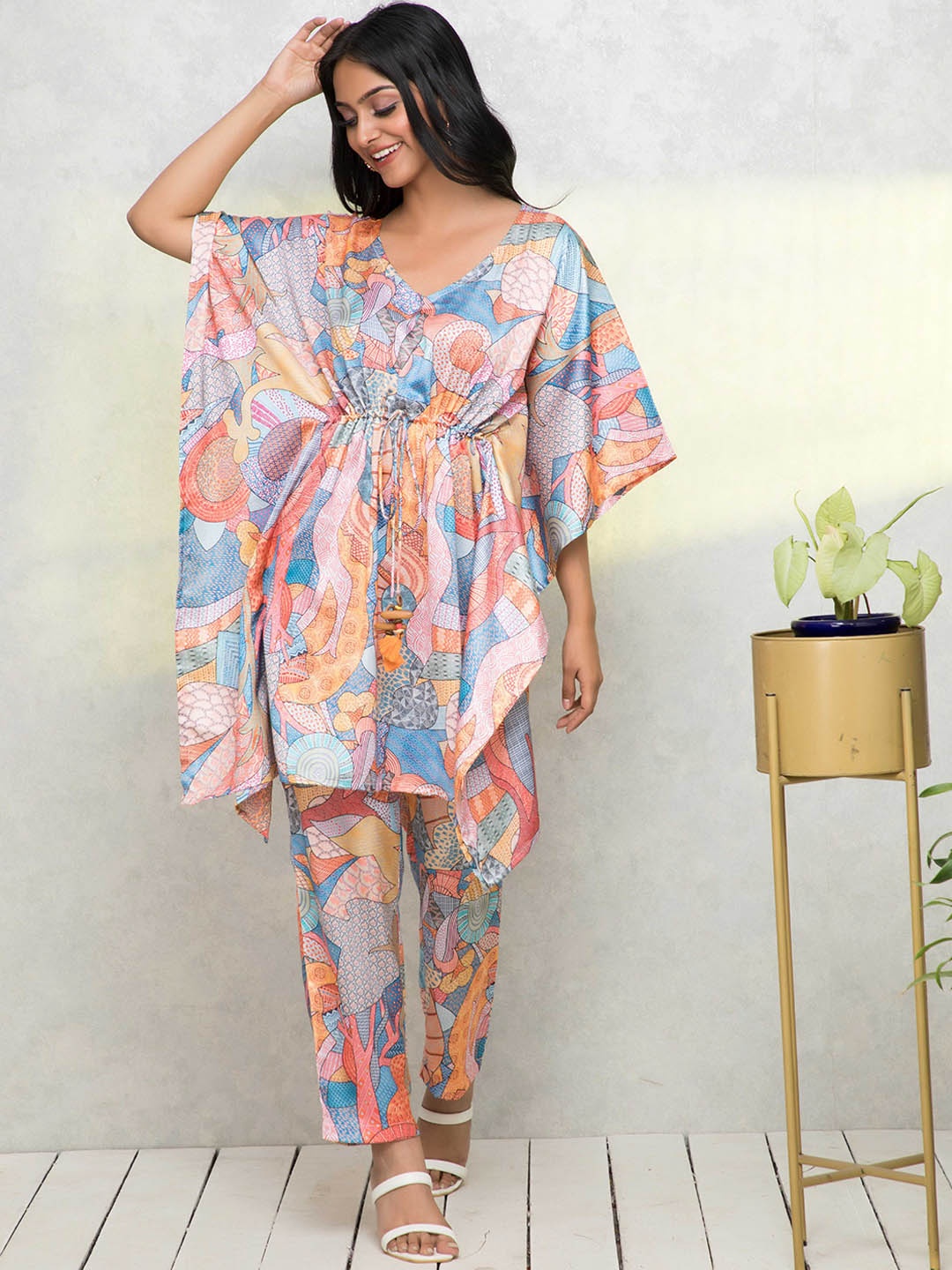 

DressBerry Women Printed Kaftan & Trouser Co-Ord Set, Pink