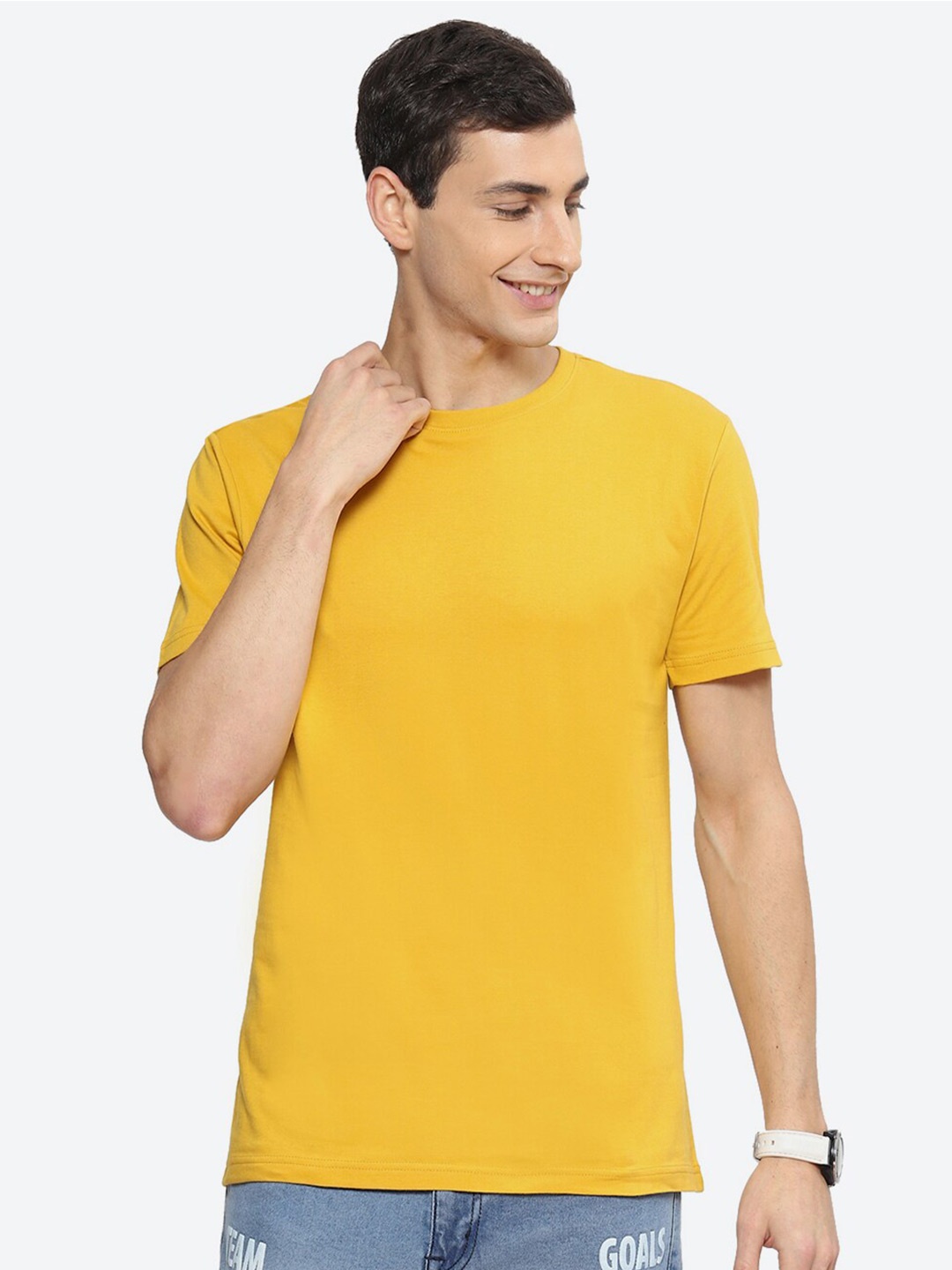 

2Bme Round Neck Short Sleeves Cotton T-shirt, Mustard