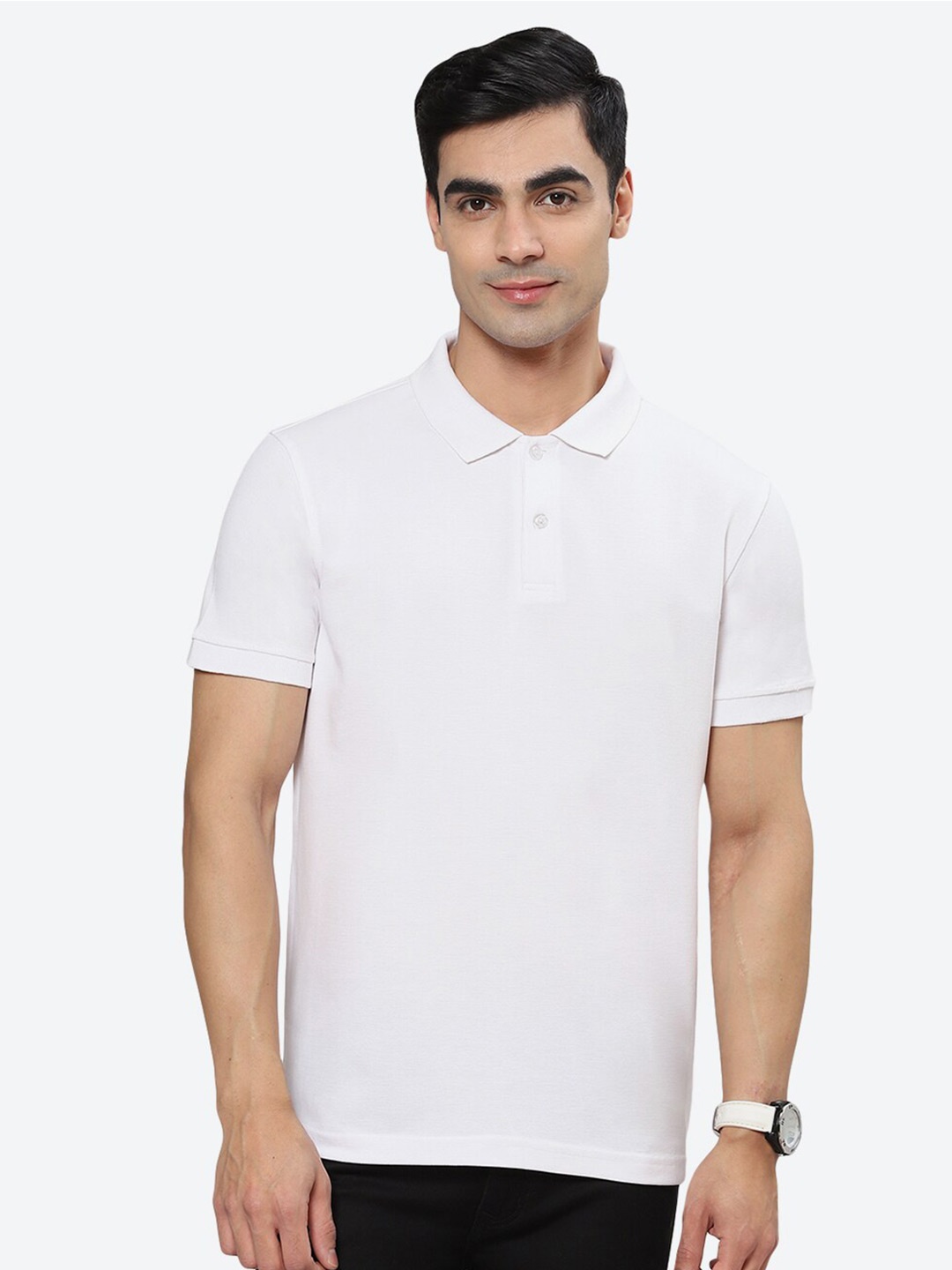 

2Bme Polo Collar Short Sleeves Cotton T-shirt, White