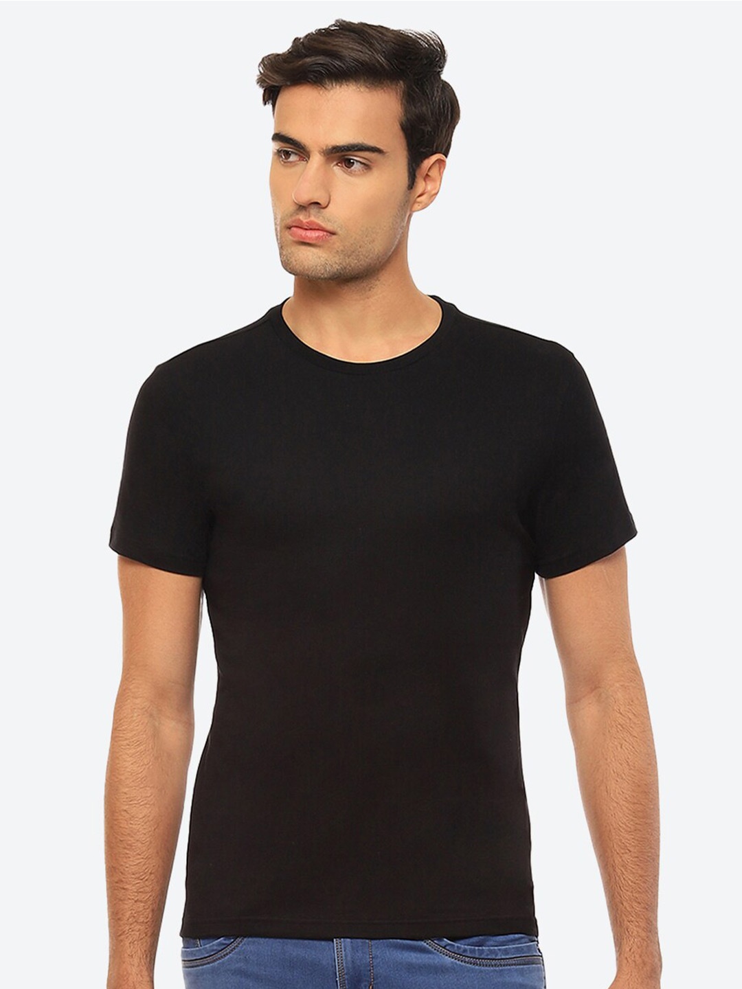 

2Bme Round Neck Short Sleeves Cotton T-shirt, Black