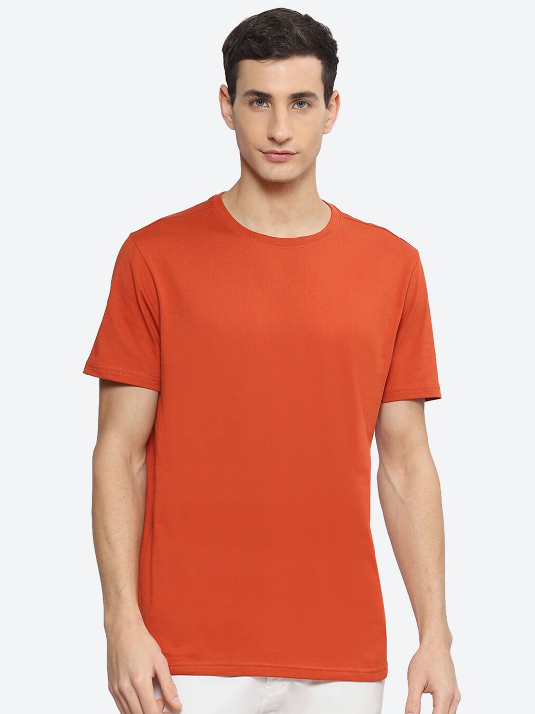 

2Bme Round Neck Short Sleeves Cotton T-shirt, Rust