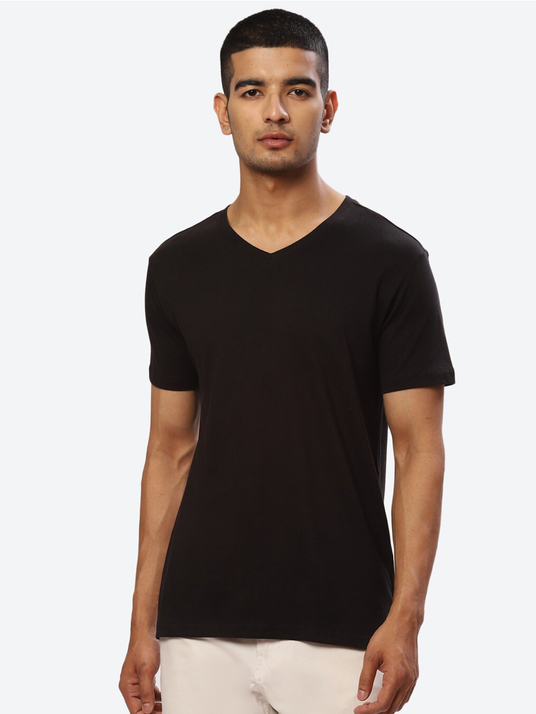 

2Bme V-Neck Short Sleeves Cotton T-shirt, Black