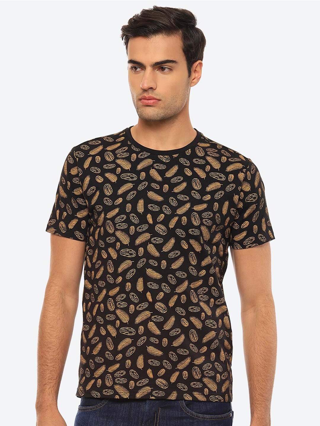 

2Bme Printed Round Neck Cotton T-shirt, Black