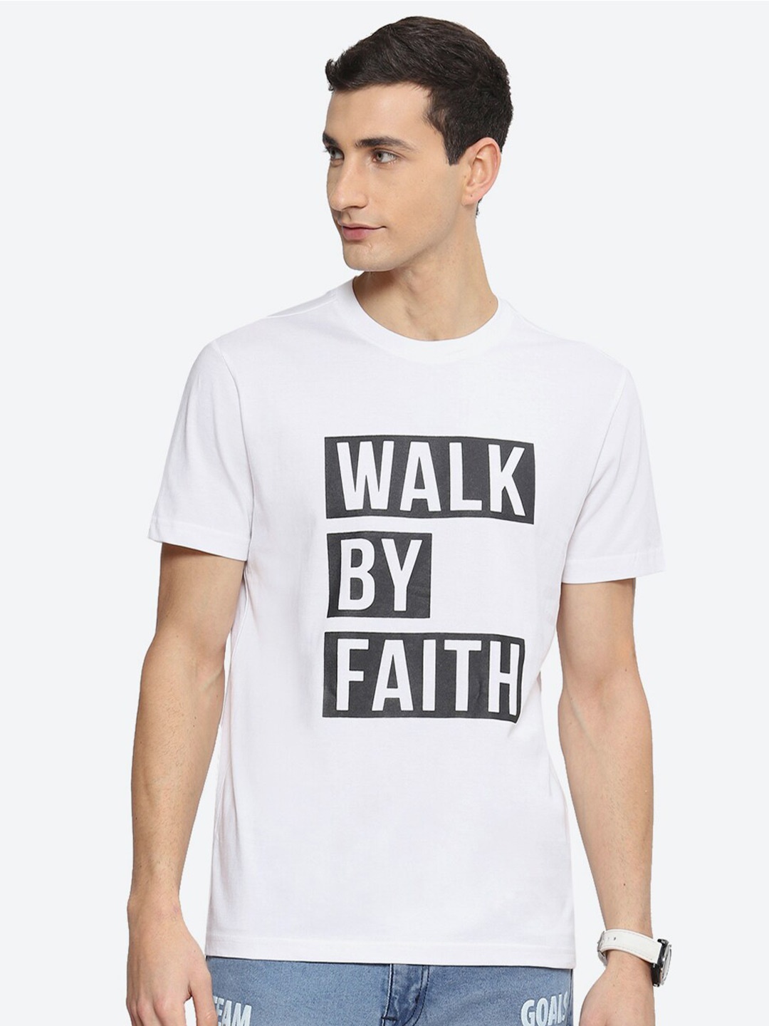2Bme Typography Printed Cotton T-shirt, White