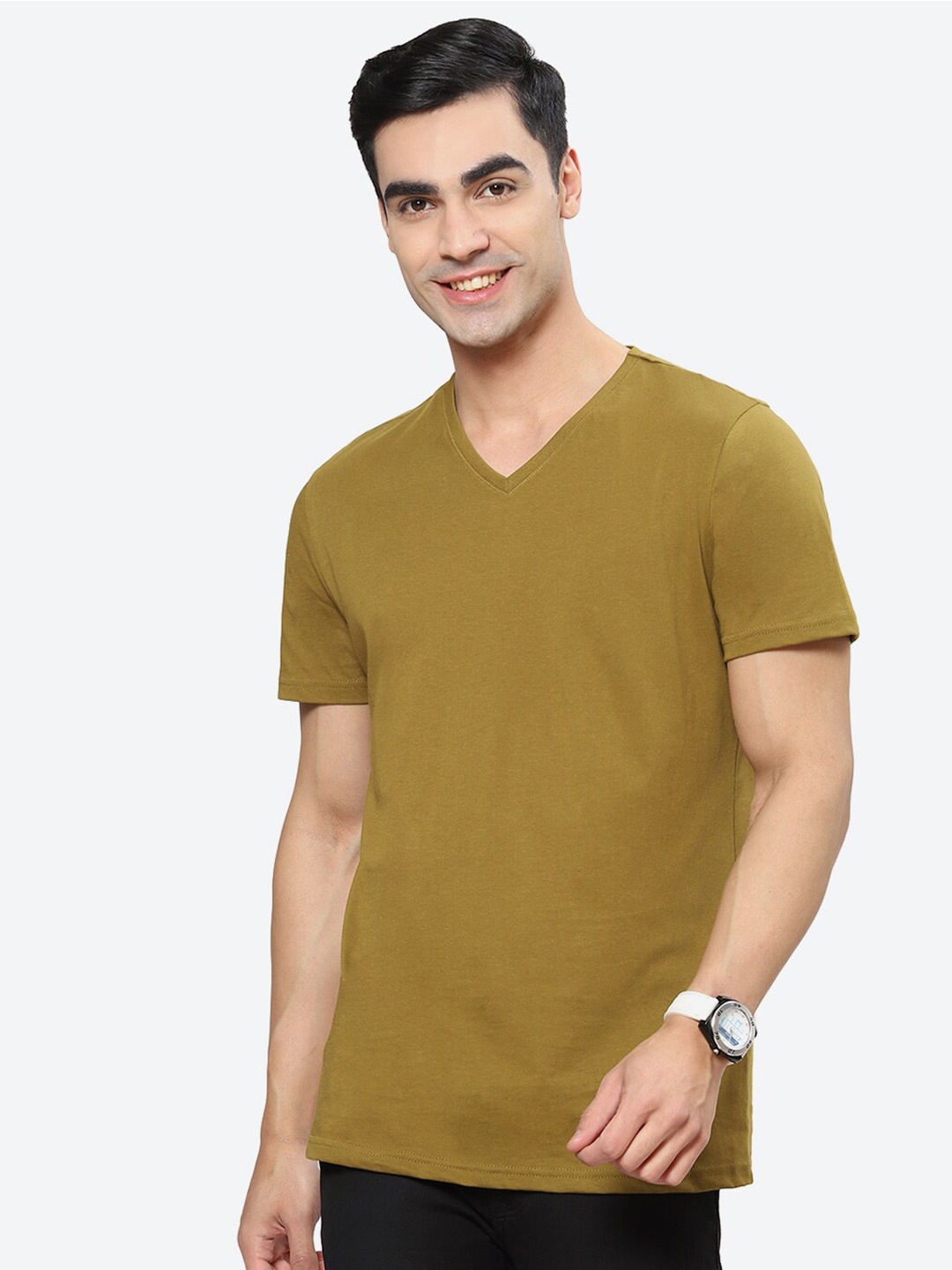 

2Bme V-Neck Short Sleeves Cotton T-shirt, Olive