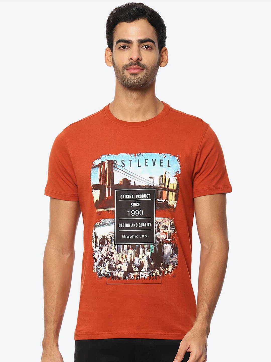 

2Bme Graphic Printed Cotton T-shirt, Orange