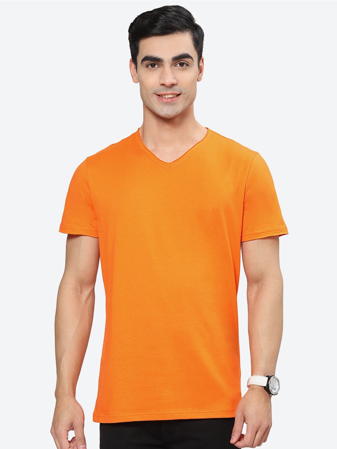 

2Bme V-Neck Short Sleeves Cotton T-shirt, Orange