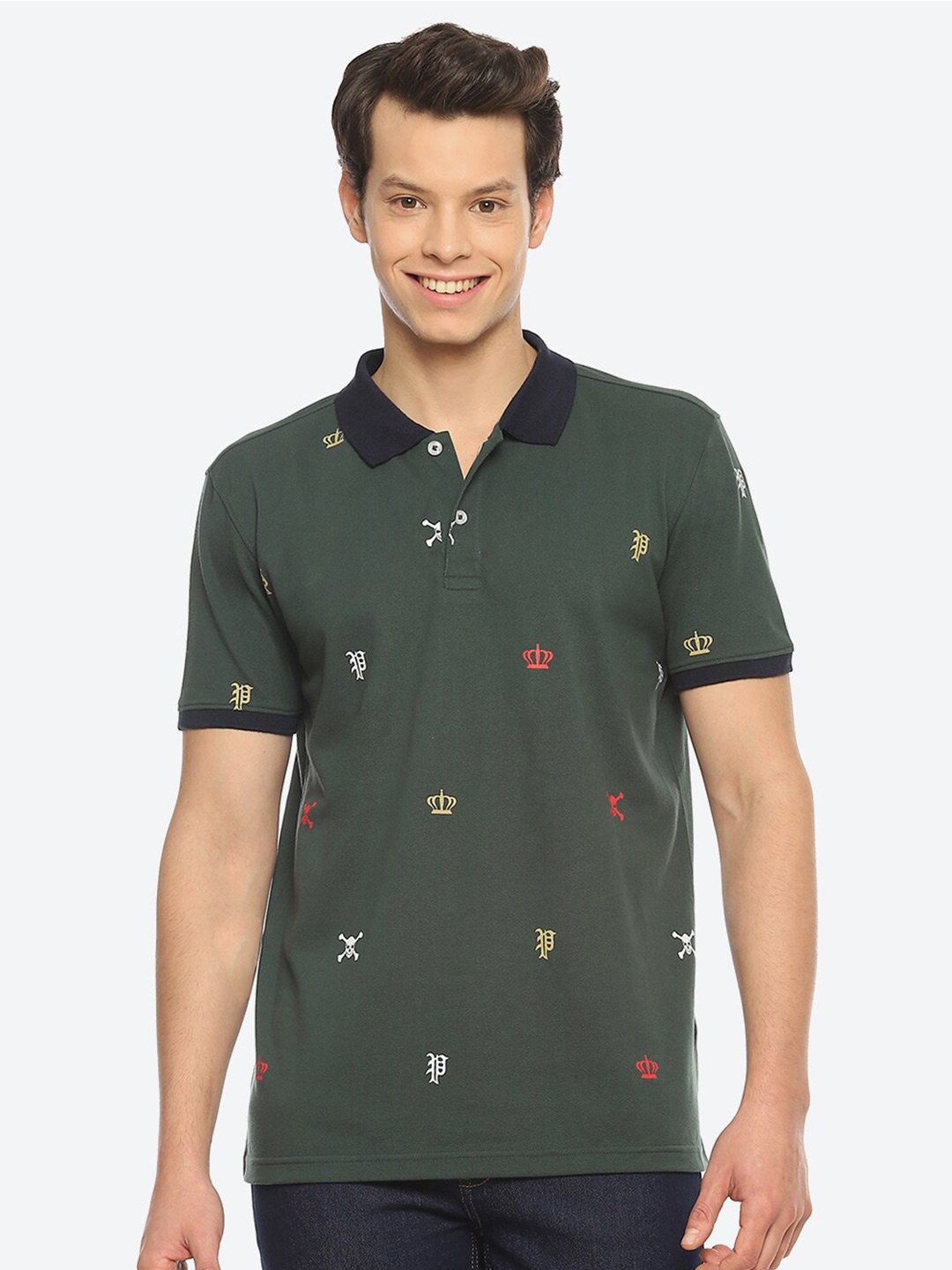 

2Bme Graphic Printed Polo Collar Cotton T-shirt, Green