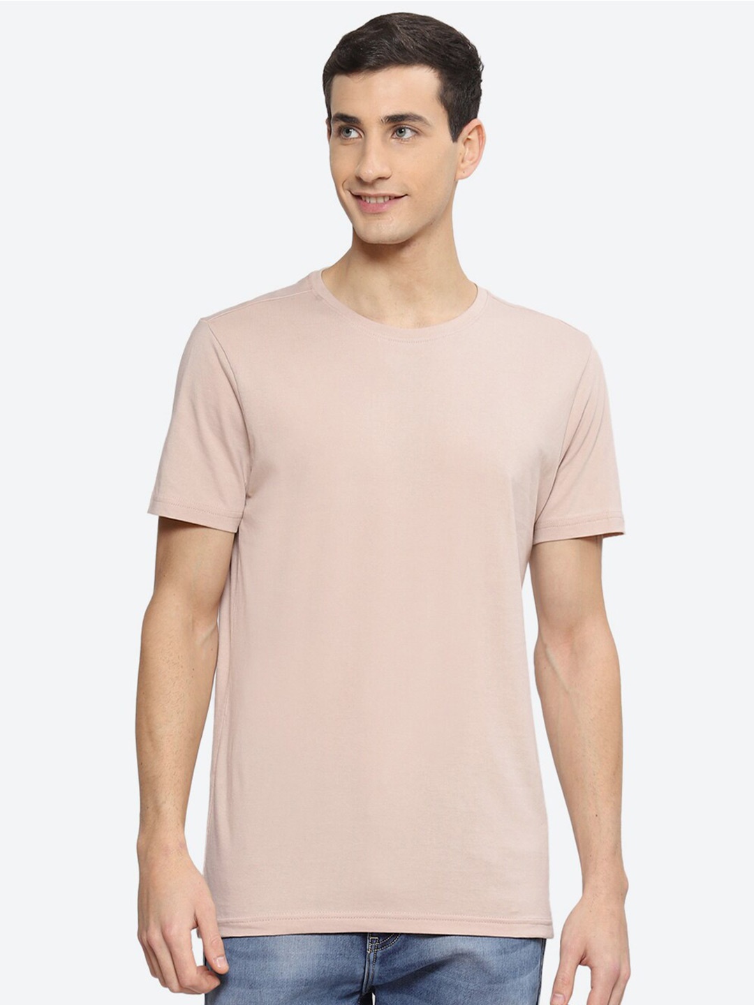 

2Bme Round Neck Short Sleeves Cotton T-shirt, Nude