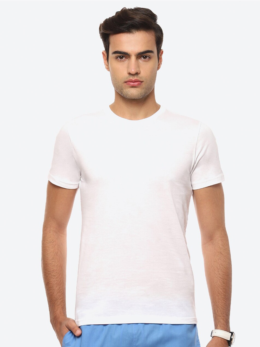 

2Bme Round Neck Slim Fit Cotton T-Shirt, White