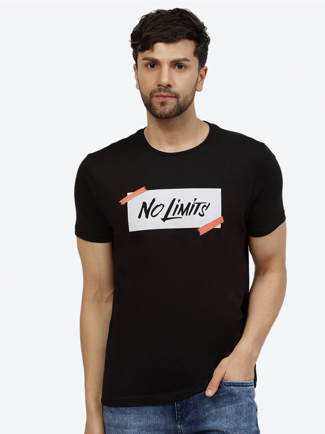 

2Bme Typography Printed Slim Fit Cotton T-Shirt, Black