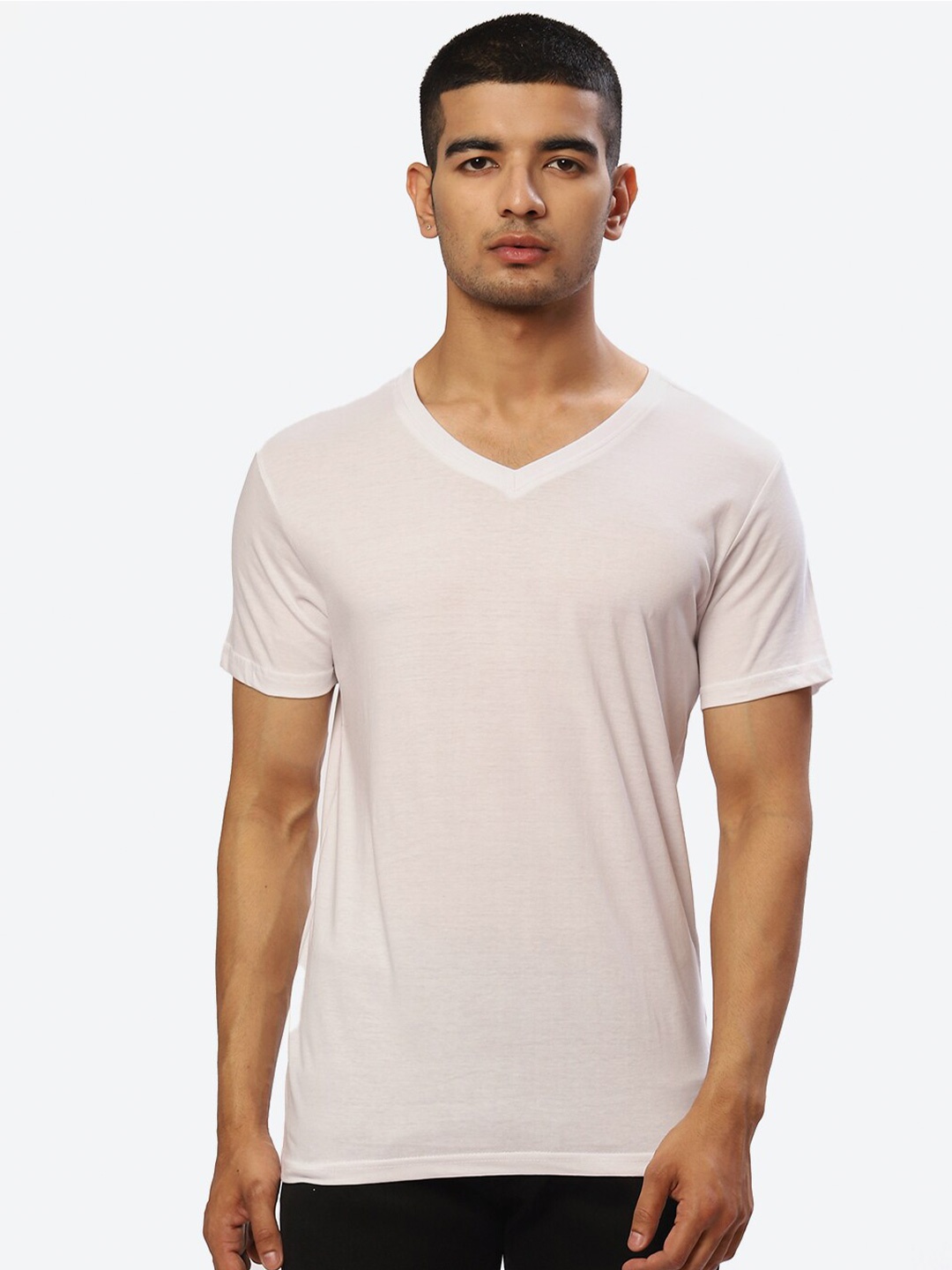 

2Bme Slim Fit V-Neck Cotton T-shirt, White