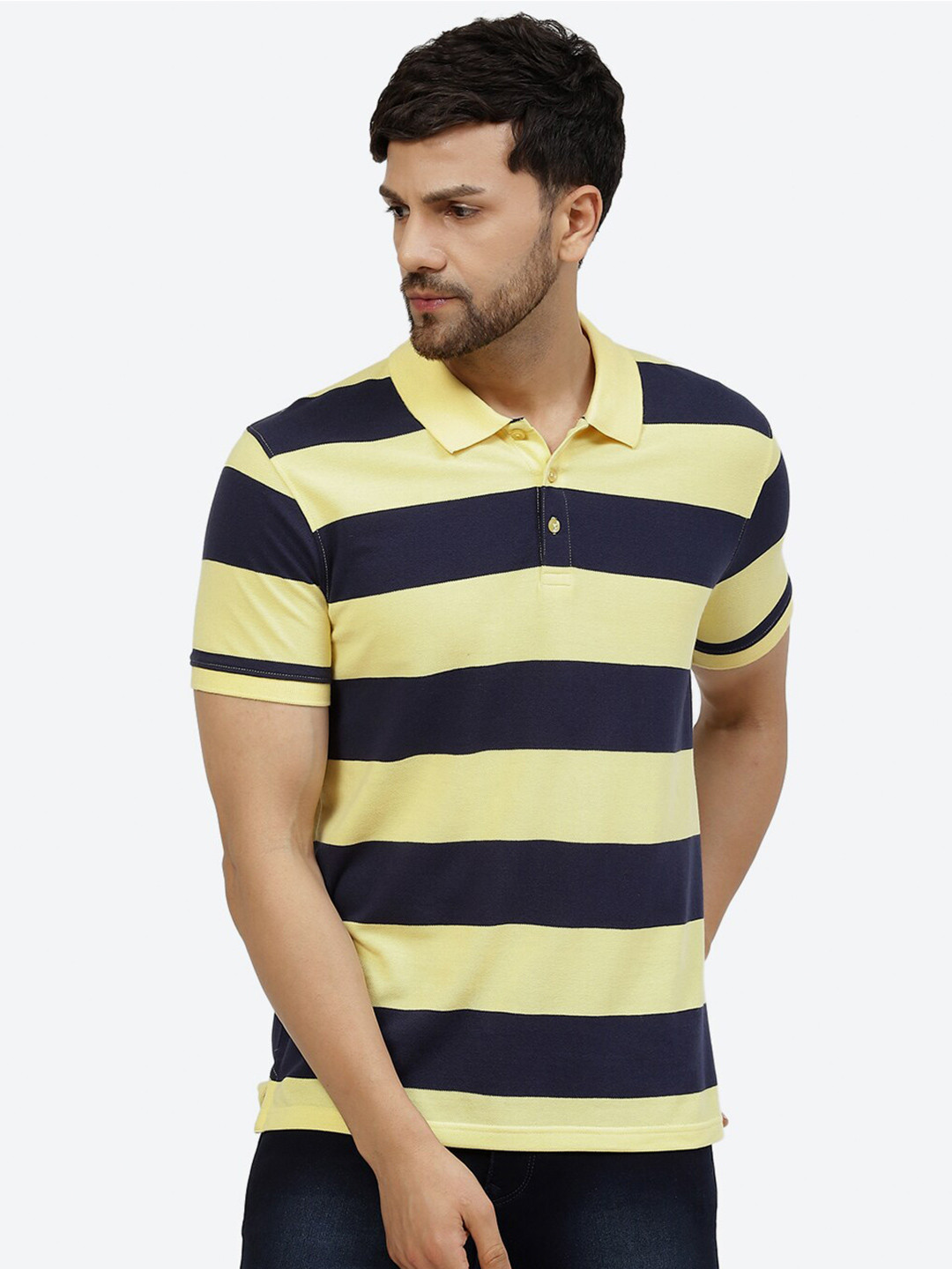 

2Bme Striped Polo Collar Cotton T-shirt, Yellow