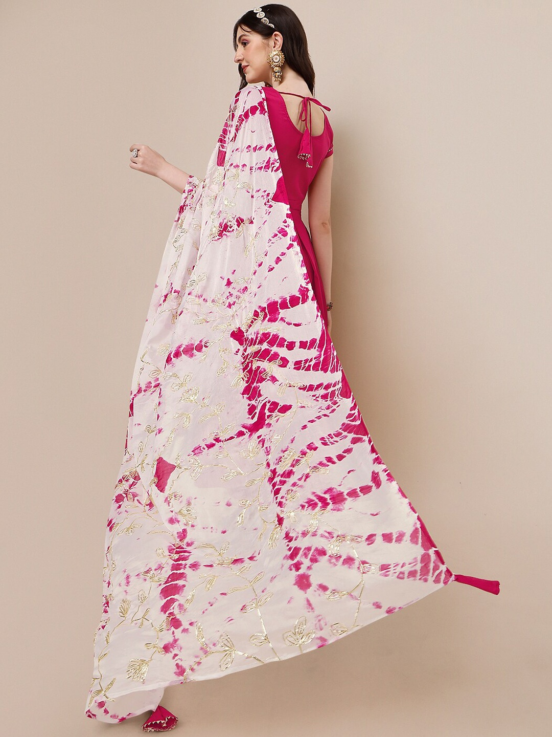 

KALINI Anarkali kurta With Tie & Dye Dupatta, Pink
