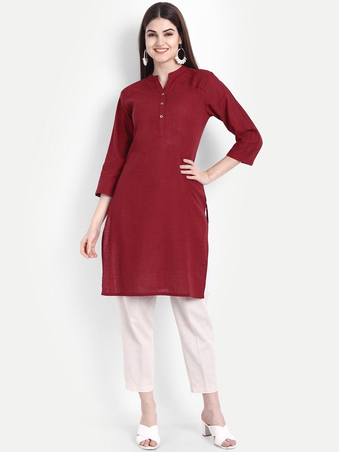 

SUTI Mandarin Collar Straight Cotton Kurta, Maroon