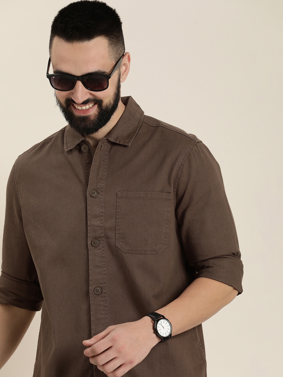 

HERE&NOW Men Relaxed Opaque Casual Shirt, Brown