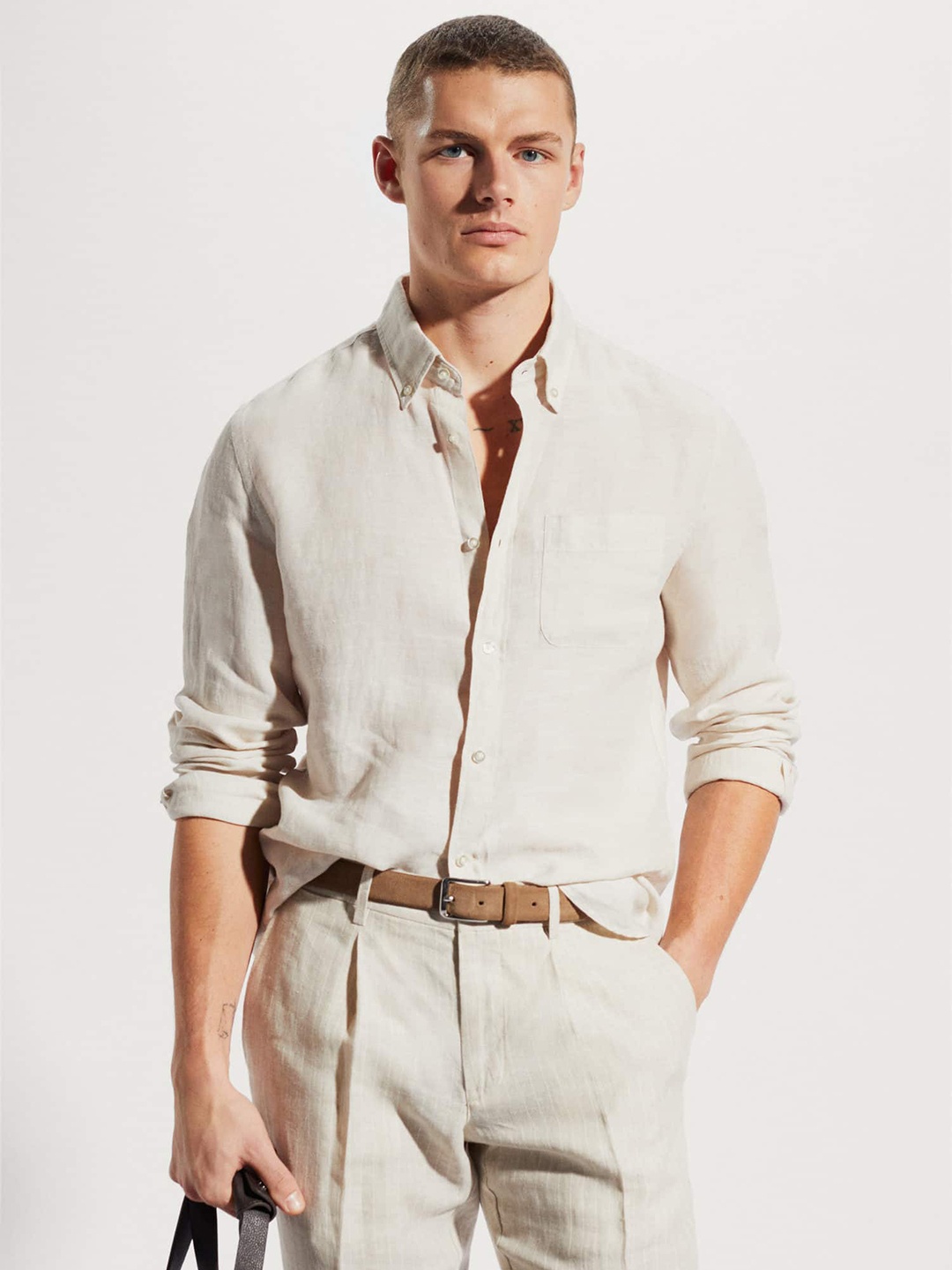 

MANGO MAN Linen Slim Fit Casual Shirt, Beige
