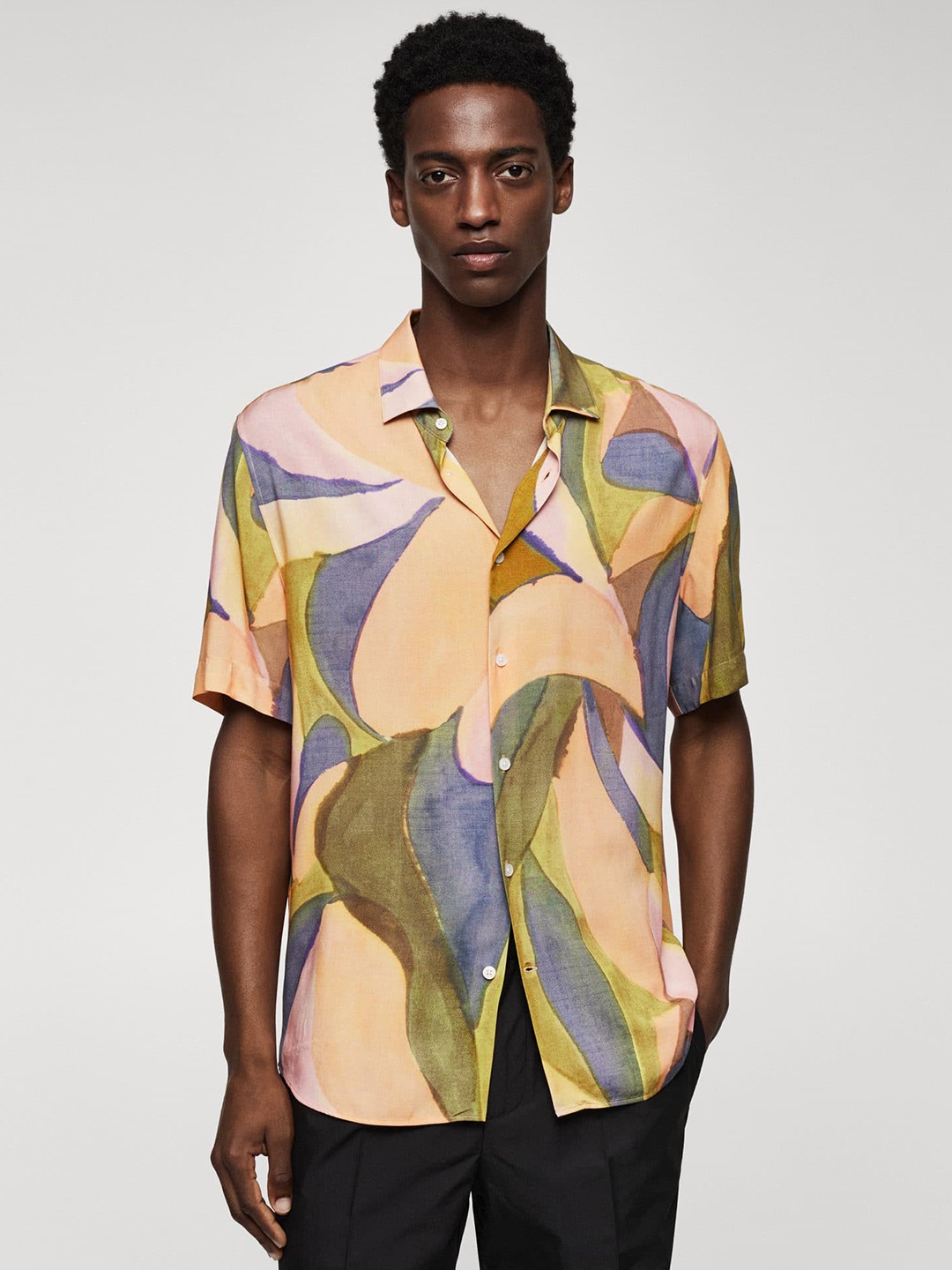 

MANGO MAN Printed Casual Shirt, Beige