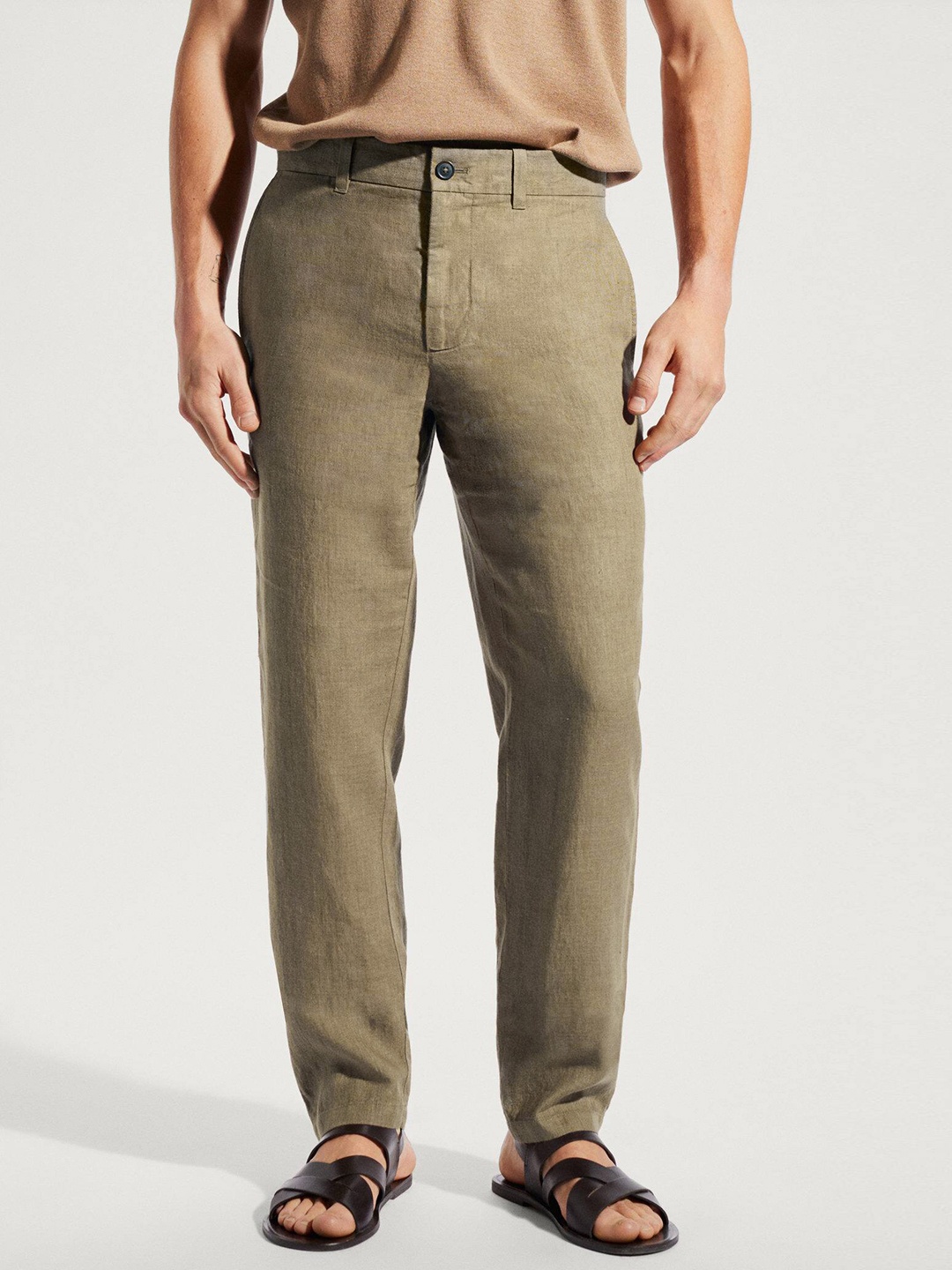 

MANGO MAN Linen Trousers, Brown