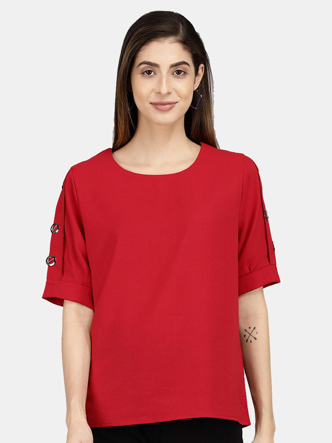 

V-Mart Round Neck Cotton Top, Red