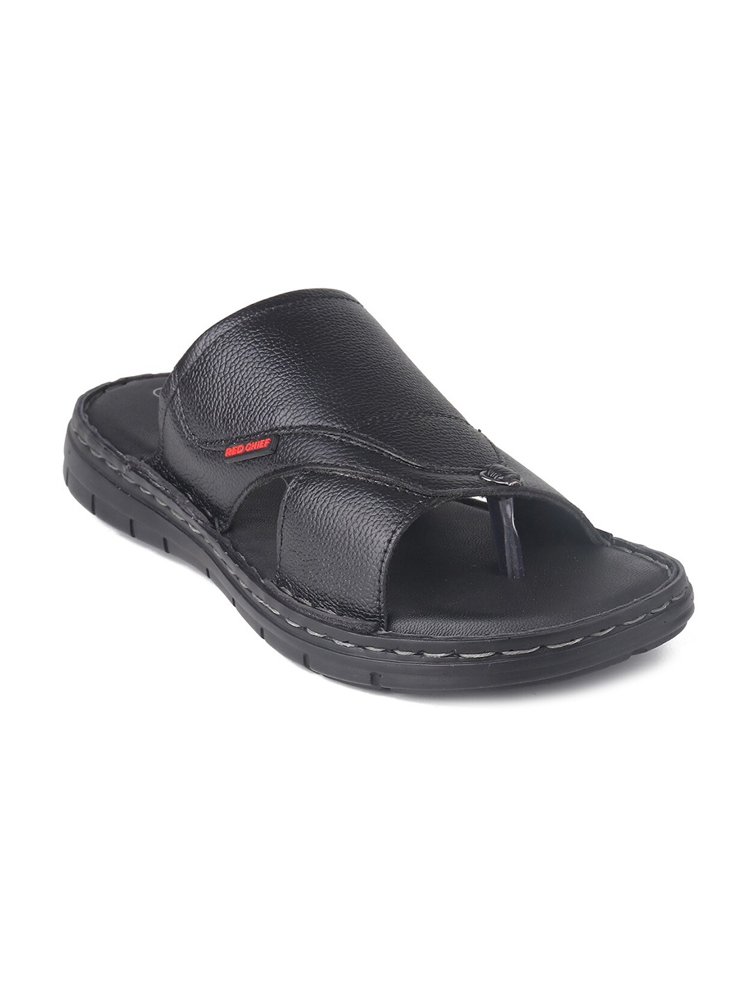 

Red Chief Men Textured Leather Comfort Sandals, Black