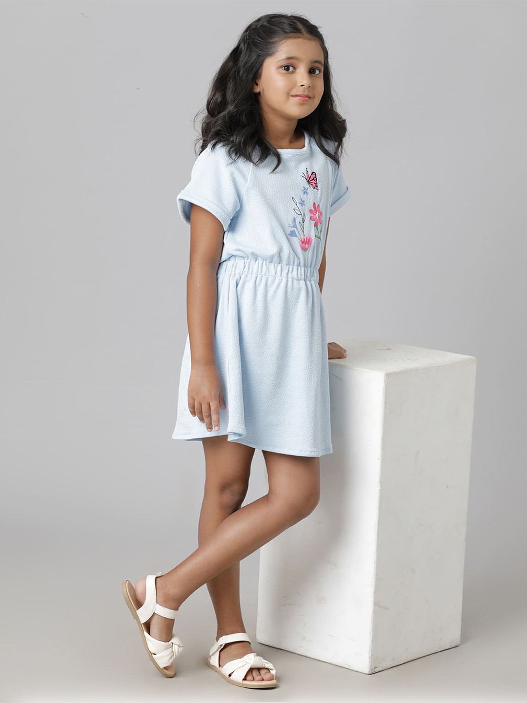 

UNDER FOURTEEN ONLY Girls Floral Embellished Fit & Flare Dress, Blue