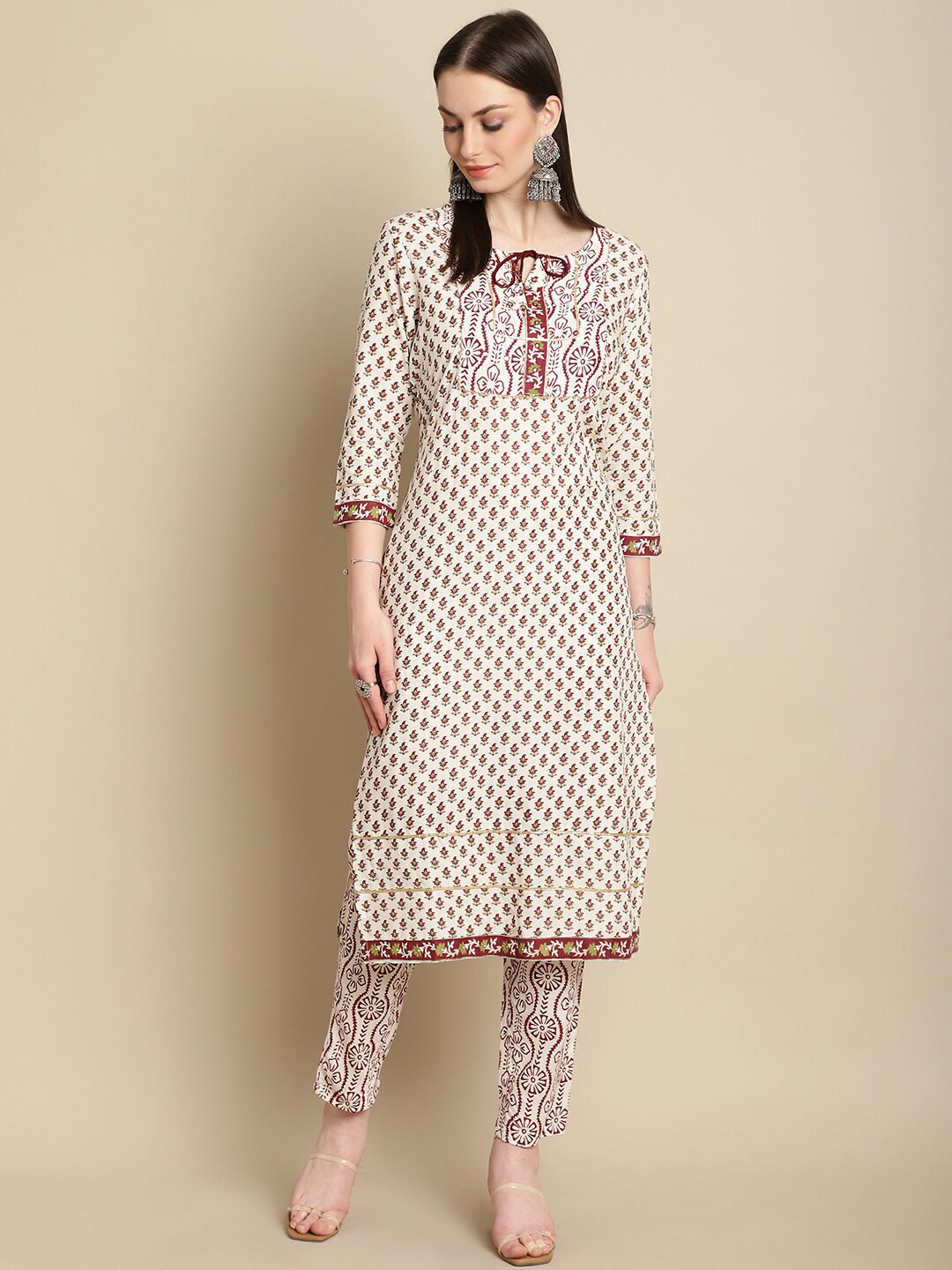 

KALINI Floral Printed Regular Kurta with Trousers, Rust